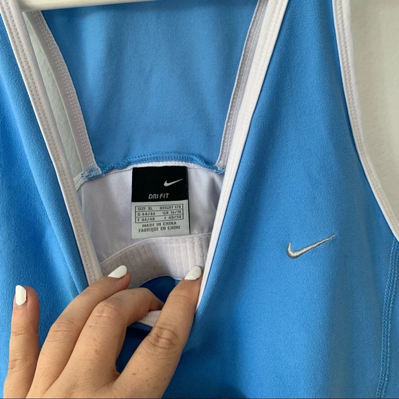 Vintage 90s Y2K Nike Bright Blue Halter V Neck Workout Active Crop Top Set - Picture 2 of 4